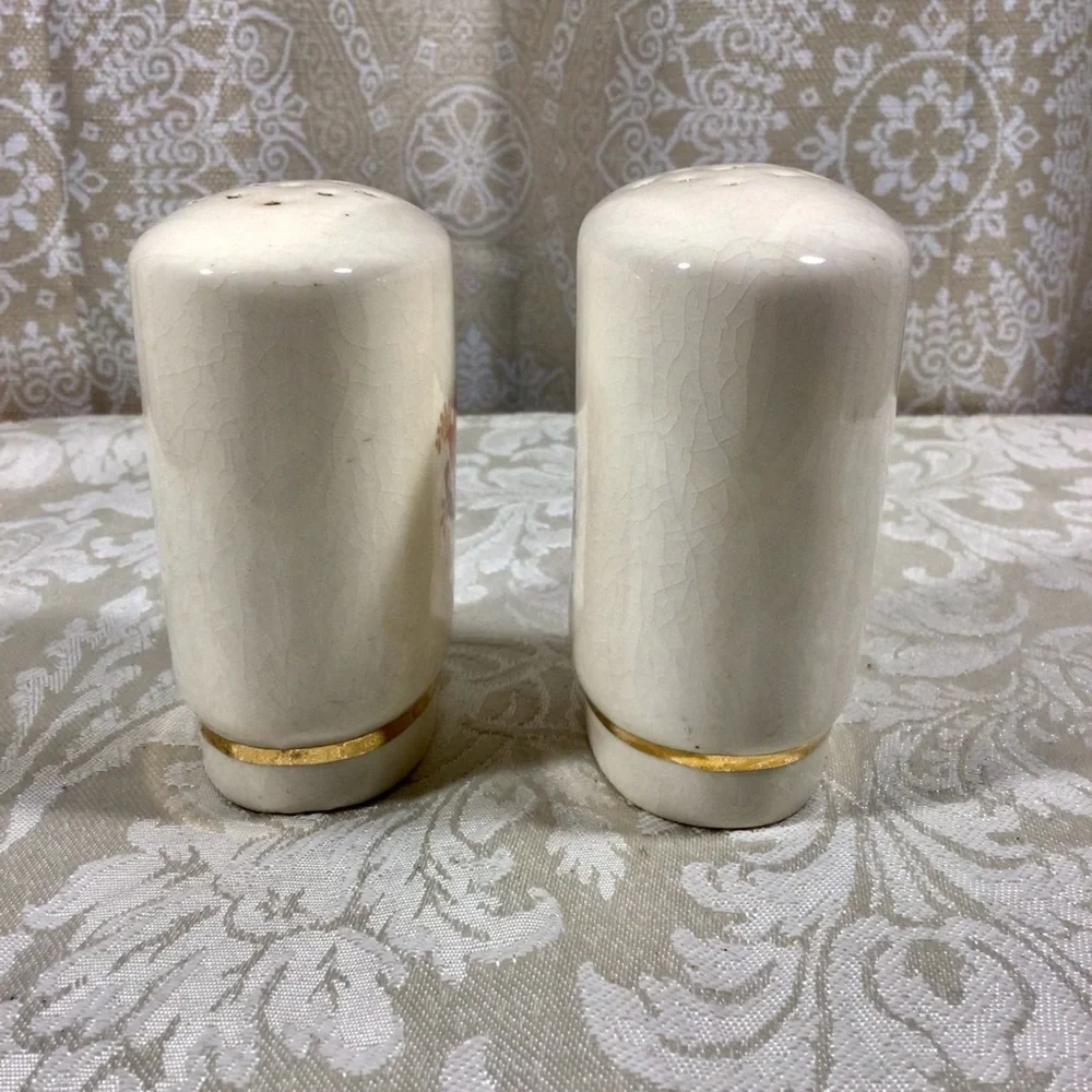 Vintage Ceramic Orange Flower Gold Gilt Salt and Pepper Shakers